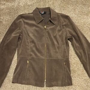 Chic Olive Green Women's Blazer with Gold Zipper